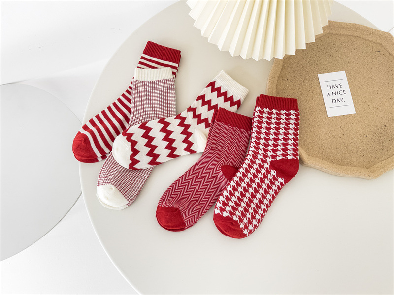 New Year Festive Cotton Socks - Big Red Plaid Trendy Holiday Design
